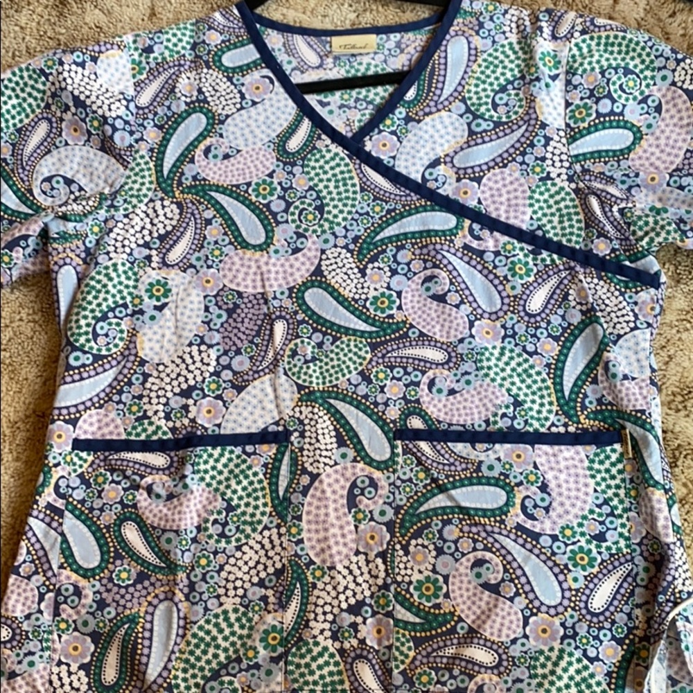 Navy Paisley Scrub Top